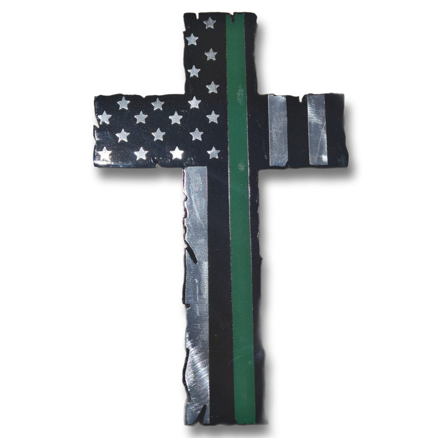 17 Inch Green Line Cross Metal Wall Art