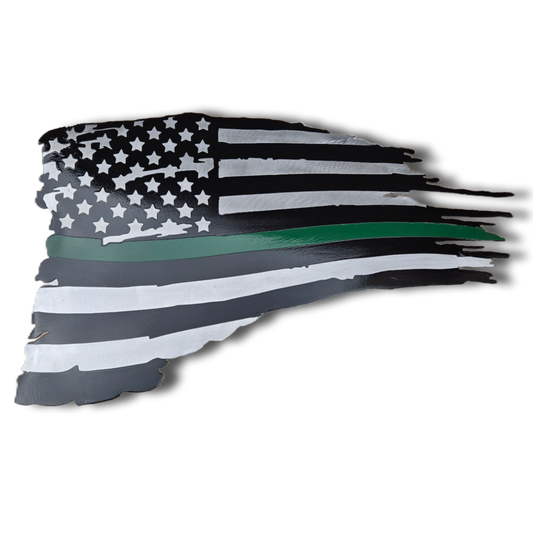 Distressed Green line Metal Flag